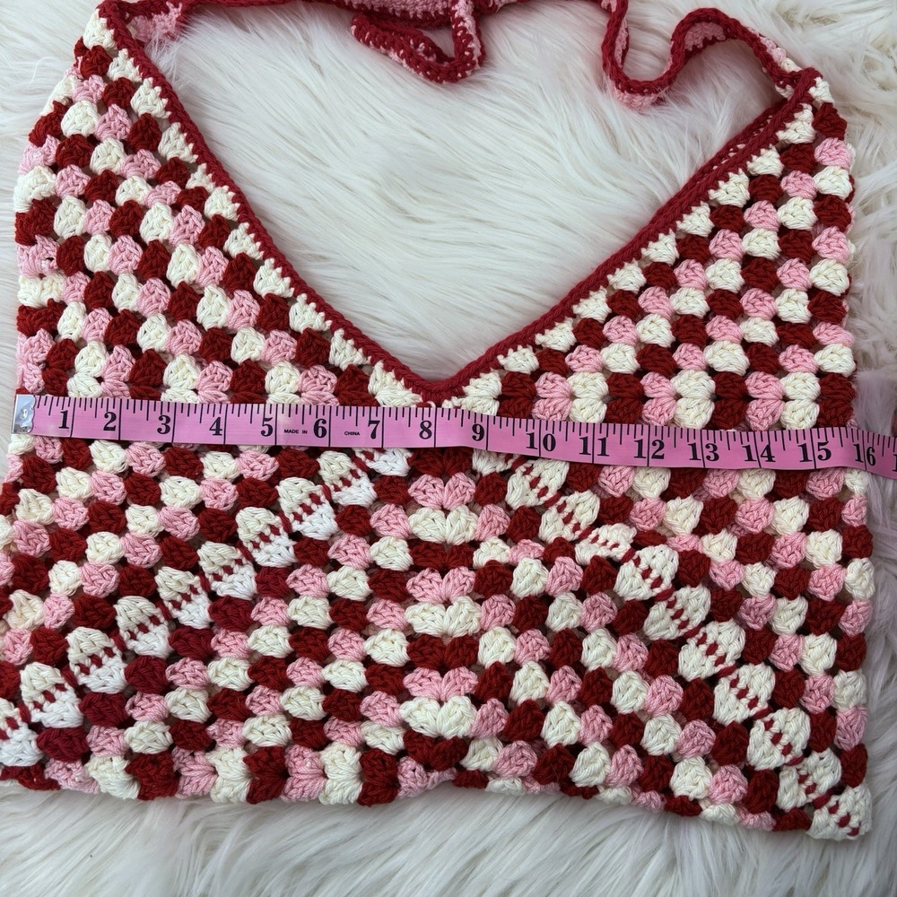Handmade Granny Square Afghan Crossbody Shoulder‎ Bag Pink/Red/White - Picture 8 of 9